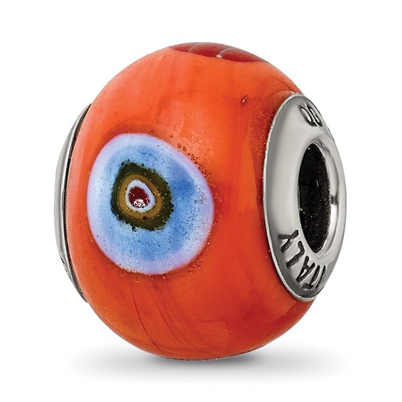 Sterling Silver Reflections Italian Orange w/Decorative Accents Glass Bead