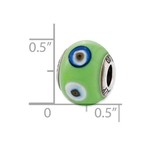 Sterling Silver Reflections Italian Green w/Decorative Accents Glass Bead