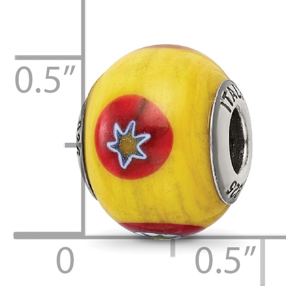 Sterling Silver Reflections Italian Yellow w/Decorative Accents Glass Bead