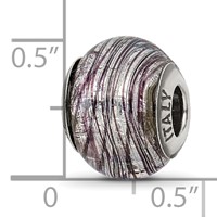 Sterling Silver Reflections Italian Murano Purple Stripes Glass Bead view 5