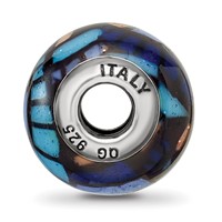 Sterling Silver Reflections Italian Blue Decorative Overlay Glass Bead view 2