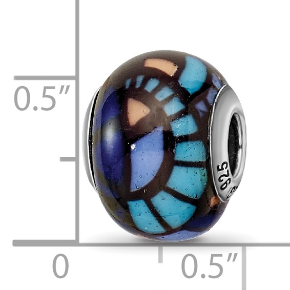Sterling Silver Reflections Italian Blue Decorative Overlay Glass Bead