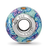 Sterling Silver Reflections Italian Blue Floral Overlay Glass Bead view 2