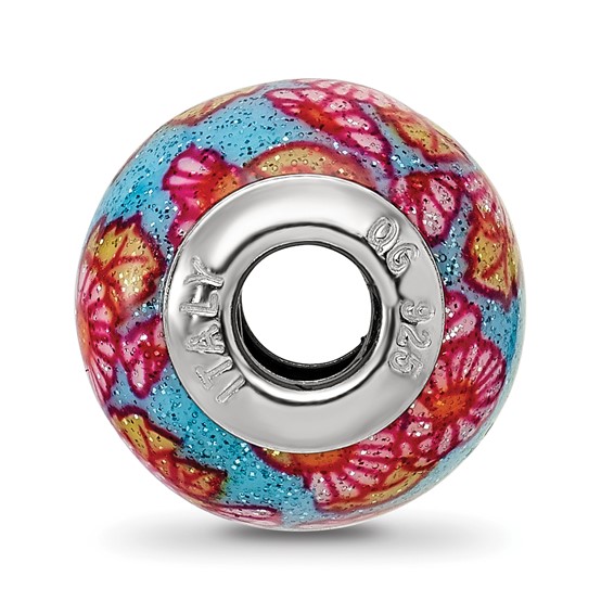 Sterling Silver Reflections Italian Multicolor Floral Overlay Glass Bead