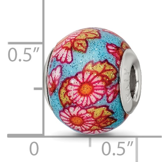 Sterling Silver Reflections Italian Multicolor Floral Overlay Glass Bead