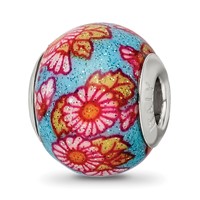 Sterling Silver Reflections Italian Multicolor Floral Overlay Glass Bead view 1