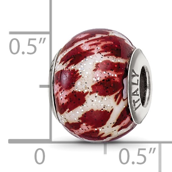 Sterling Silver Reflections Italian Pink & Brown w/Glitter Glass Bead