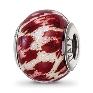 Sterling Silver Reflections Italian Pink & Brown w/Glitter Glass Bead