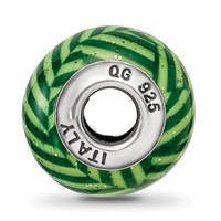 Sterling Silver Reflections Italian Green Stripes with Glitter Glass Bead view 2