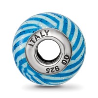 Sterling Silver Reflections Italian Blue Stripes with Glitter Glass Bead view 2