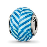 Sterling Silver Reflections Italian Blue Stripes with Glitter Glass Bead view 1