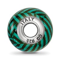 Sterling Silver Reflections Italian Teal Stripes W Glitter Glass Bead view 2