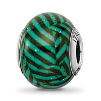 Sterling Silver Reflections Italian Teal Stripes W Glitter Glass Bead view 1