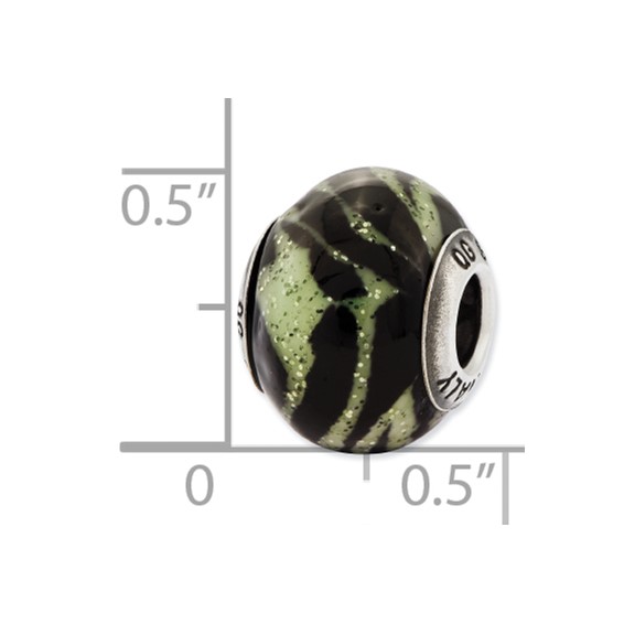 Sterling Silver Reflections Italian Pink & Green Stripes Glass Bead