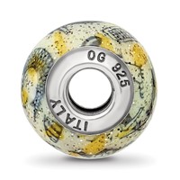 Sterling Silver Reflections Italian Decorative Yellow & White Glass Bead view 2