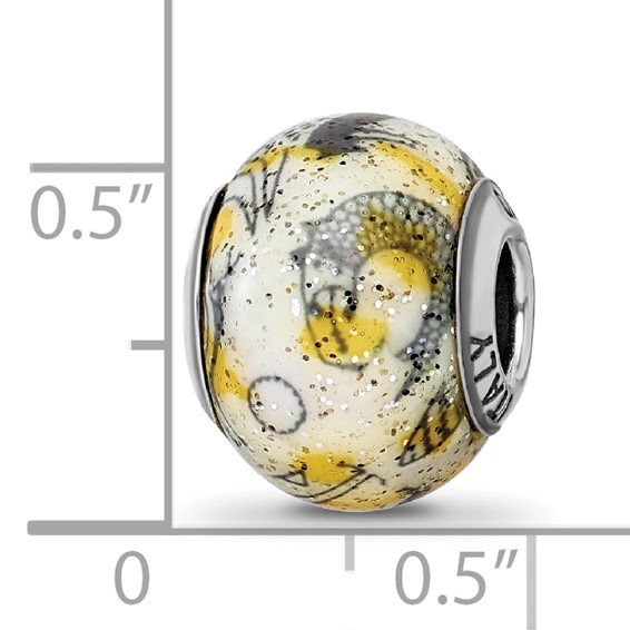 Sterling Silver Reflections Italian Decorative Yellow & White Glass Bead