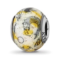 Sterling Silver Reflections Italian Decorative Yellow & White Glass Bead view 1