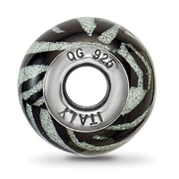 Sterling Silver Reflections Italian Black & White Stripes Glass Bead view 2