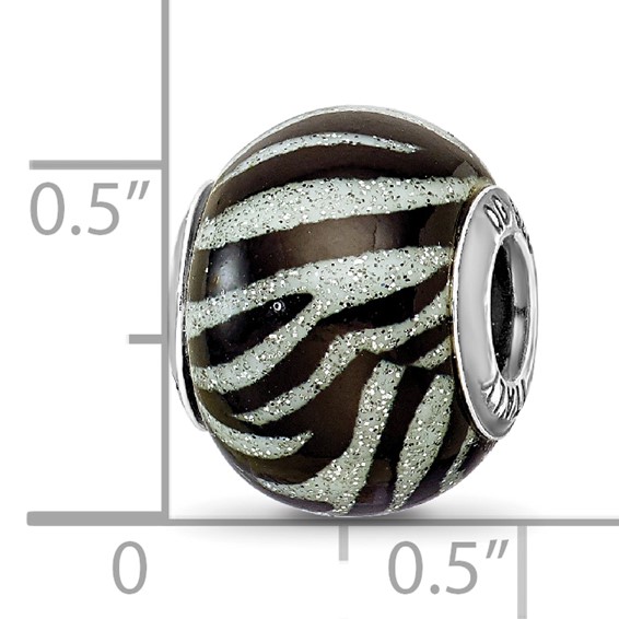 Sterling Silver Reflections Italian Black & White Stripes Glass Bead