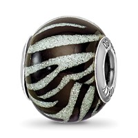 Sterling Silver Reflections Italian Black & White Stripes Glass Bead view 1