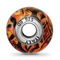 Sterling Silver Reflections Italian Decorative Orange Glass Bead view 2