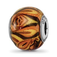 Sterling Silver Reflections Italian Decorative Orange Glass Bead view 1