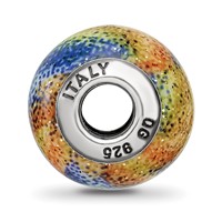 Sterling Silver Reflections Italian Blue & Orange & Green Glass Bead view 2