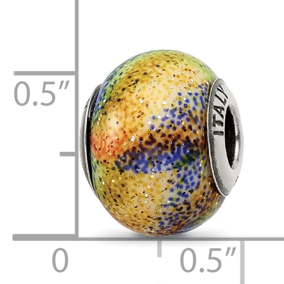 Sterling Silver Reflections Italian Blue & Orange & Green Glass Bead