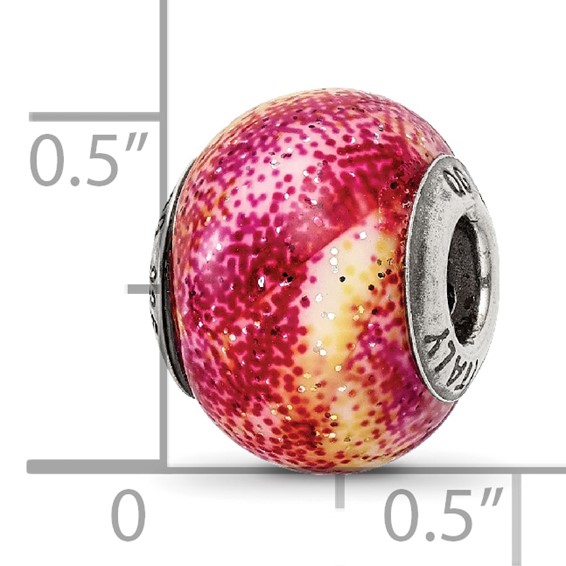 Sterling Silver Reflections Italian Fuschia & Yellow Glass Bead