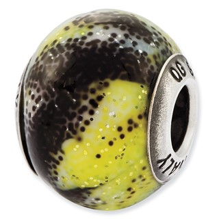 Sterling Silver Reflections Italian Green & Black Glass Bead
