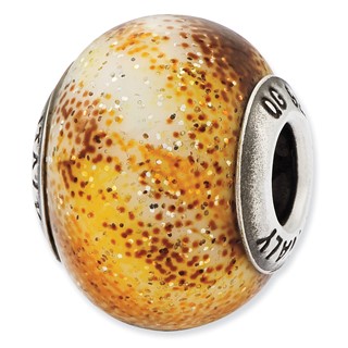 Sterling Silver Reflections Italian Yellow & Brown Glass Bead