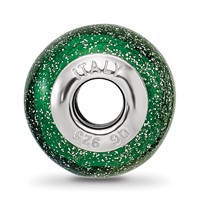 Sterling Silver Reflections Italian Green with Silver Glitter Glass Bead view 2