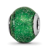 Sterling Silver Reflections Italian Green with Silver Glitter Glass Bead view 1