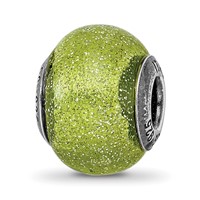Sterling Silver Reflections Italian Light Green with Silver Glitter Glass Bead view 1