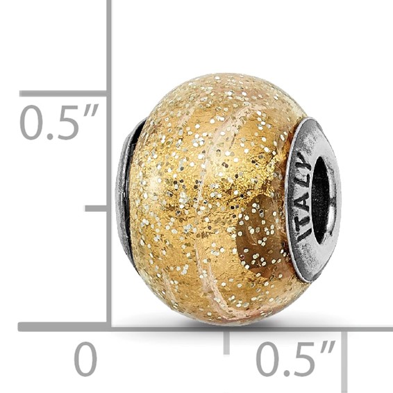Sterling Silver Reflections Italian Dark Yellow w/Glitter Glass Bead