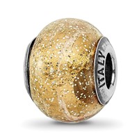 Sterling Silver Reflections Italian Dark Yellow with Glitter Glass Bead view 1