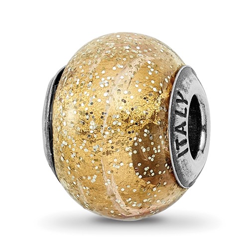 Sterling Silver Reflections Italian Dark Yellow with Glitter Glass Bead