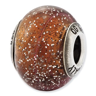 Sterling Silver Reflections Italian Light Brown w/Silver Glitter Glass Bead