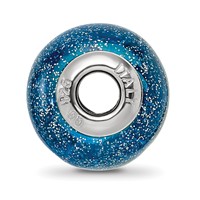 Sterling Silver Reflections Italian Blue & Teal with Silver Glitter Glass Bead view 2