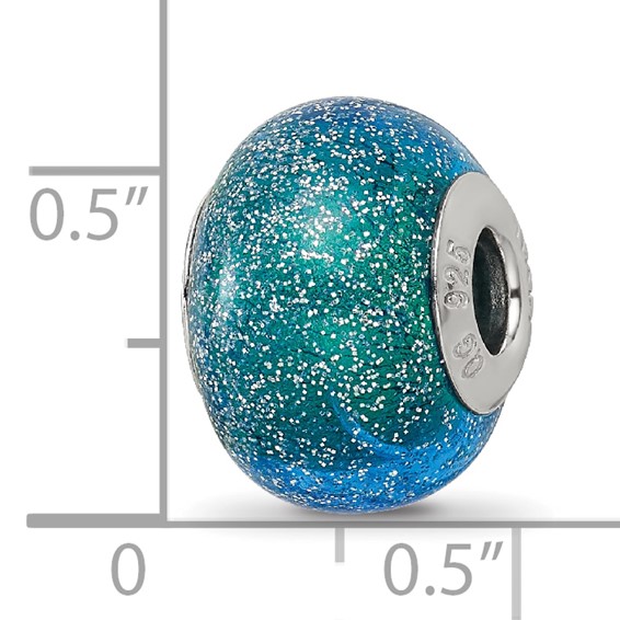 Sterling Silver Reflections Italian Blue & Teal w/Silver Glitter Glass Bead