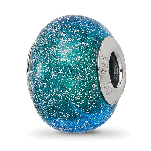 Sterling Silver Reflections Italian Blue & Teal with Silver Glitter Glass Bead