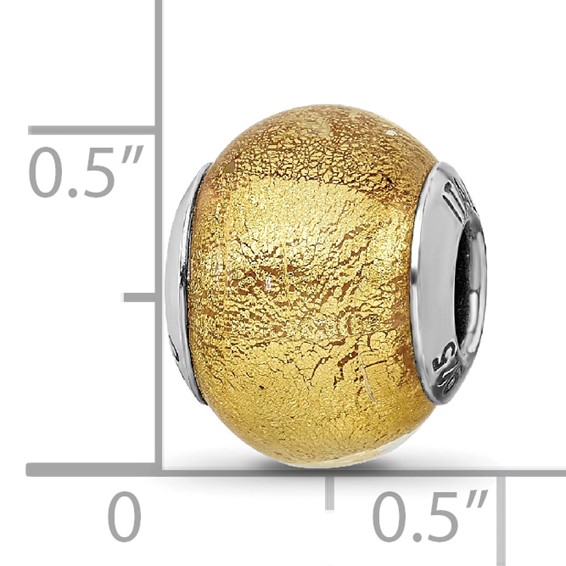 Sterling Silver Reflections Italian Olive w/Silver Glitter Glass Bead