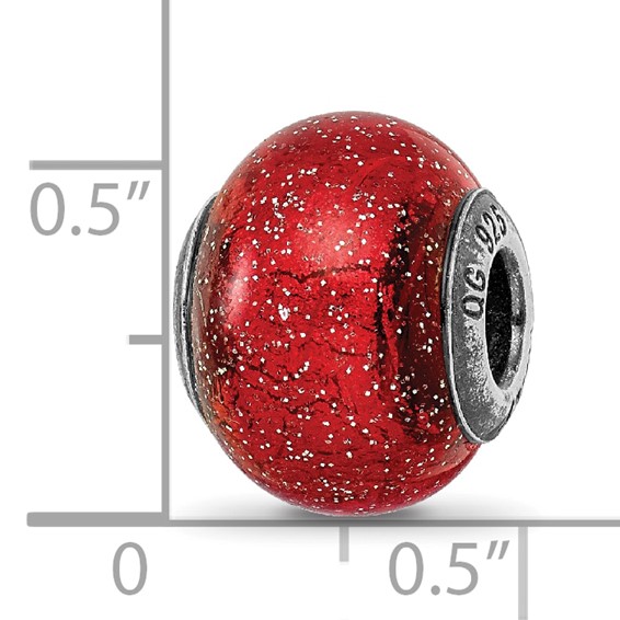 Sterling Silver Reflections Italian Red w/Silver Glitter Glass Bead