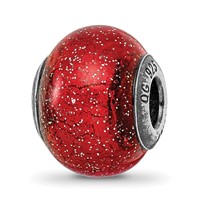 Sterling Silver Reflections Italian Red with Silver Glitter Glass Bead view 1