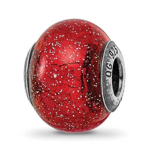 Sterling Silver Reflections Italian Red with Silver Glitter Glass Bead