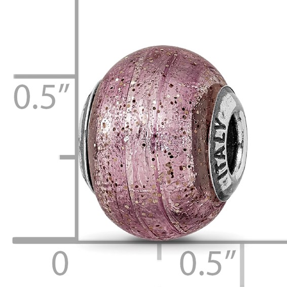Sterling Silver Reflections Italian Pink Glitter Glass Bead