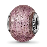 Sterling Silver Reflections Italian Pink Glitter Glass Bead view 1