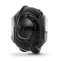 Sterling Silver Reflections Italian Black with Textured Lines Glass Bead view 3