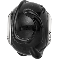 Sterling Silver Reflections Italian Black with Textured Lines Glass Bead view 4