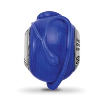 Sterling Silver Reflections Italian Dark Blue with Textured Lines Glass Bead view 3